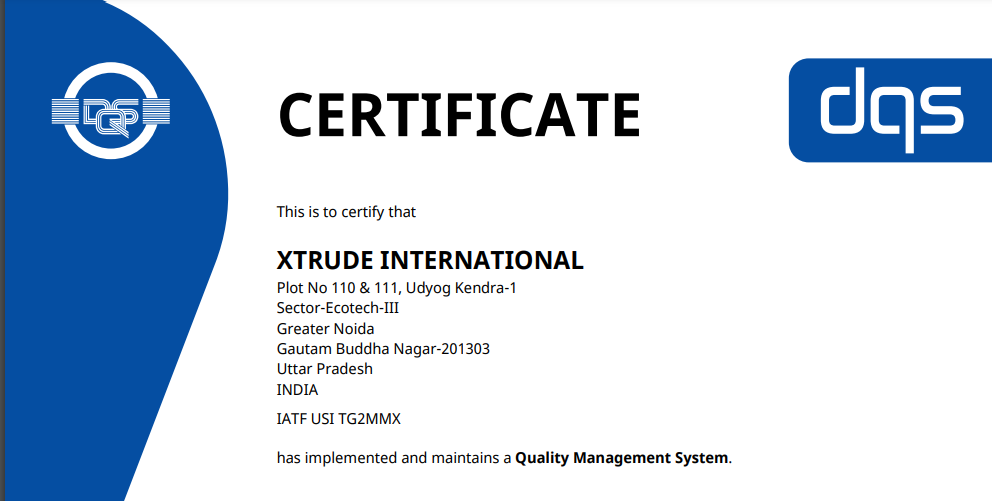 XTRUDE INTERNATIONAL-IATF 16949:2016 preview